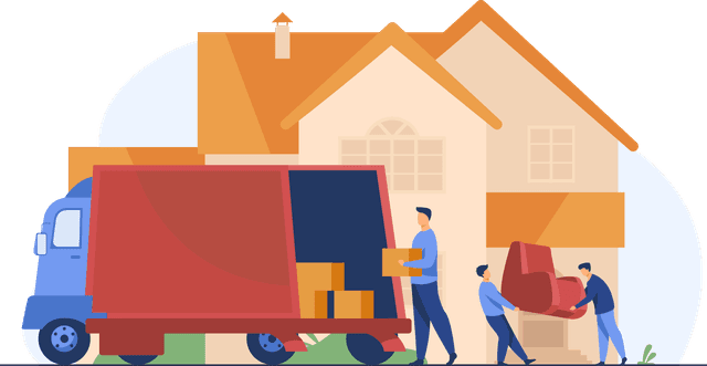 Movers carrying furniture into a new home